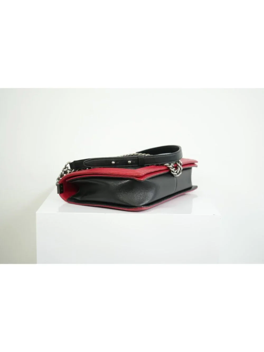 Chanel Boy Large Black and Red Quilted Leather